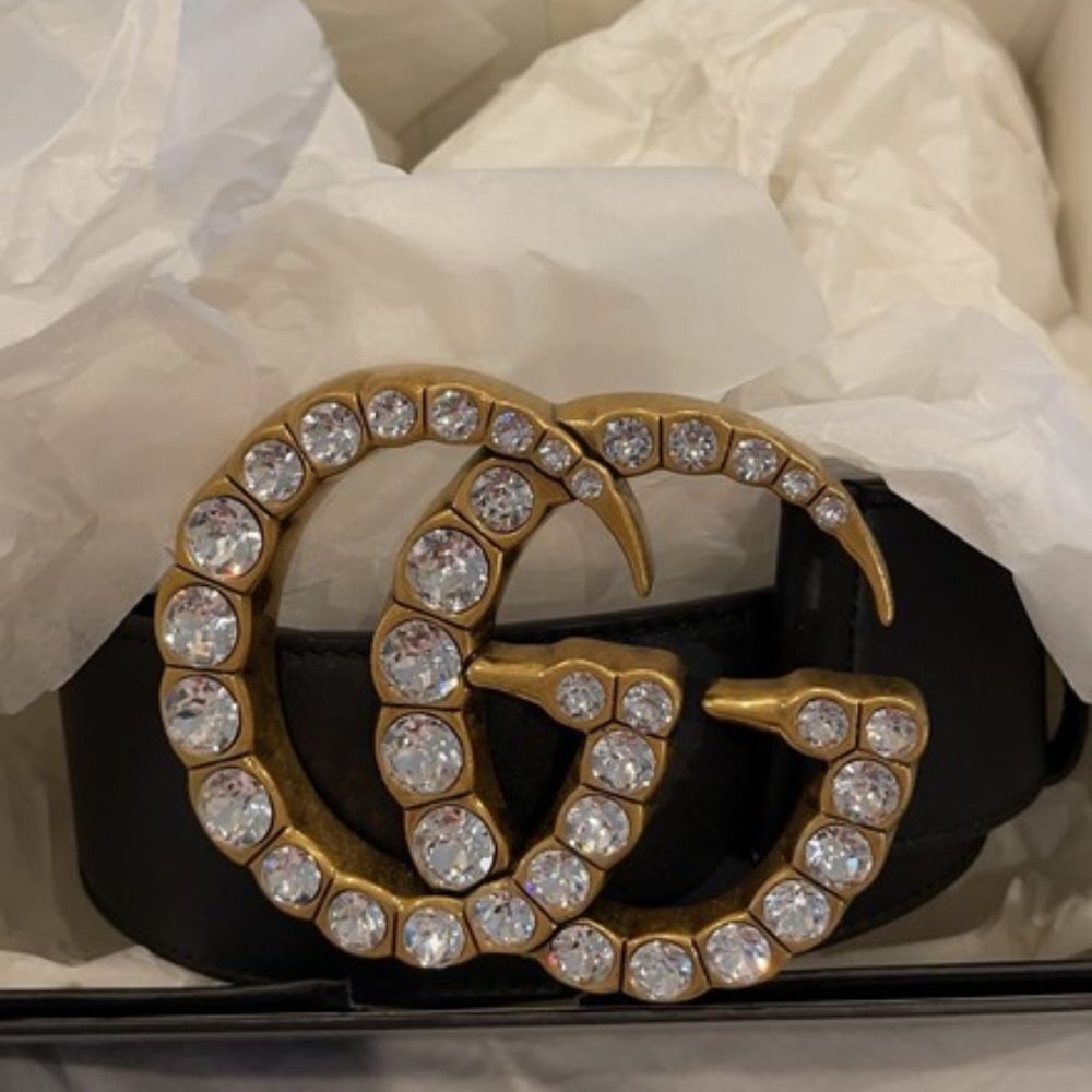 GUCCI Rhinestone Accents Leather Waist Belt - Picture 10 of 13